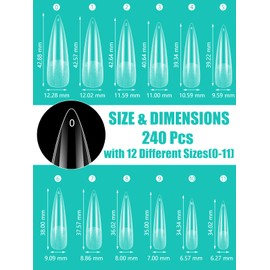 Deciniee Nail Tips, Pack of 240 Full Coverage Square Straight Nail Tips for Gel Nails, 12 Sizes Nail Tips, Soft Gel Nail Tips, Nail Tips for Nail Salons and DIY Nail Art at Home