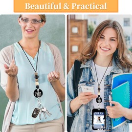 Plifal Teacher Lanyard for ID Badge Card, Funny Black Skeleton Women Beaded Breakaway Neck Lanyards Name Tag Badges Holder Aesthetic Work Keys Accessories