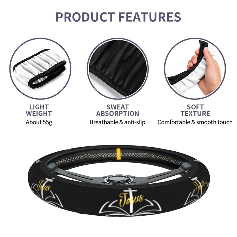 Jesus Christian Faith Cross Car Steering Wheel Covers,Soft Steering Wheel
