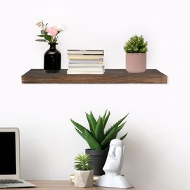 DSIOHFEI Floating Shelves for Wall, 16*6*1inch Wood Wall Mounted Shelves for Room Decor, Repisas Flotantes for Book Bathroom Bedroom Storage, Renter Friendly Shelves with Invisible Brackets (Brown)