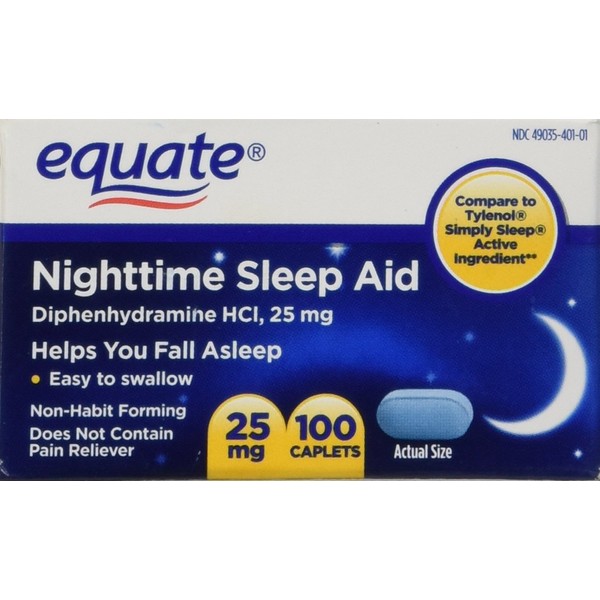 Equate Nighttime Sleep Aid 25 mg, 00 Mini-Caplets, 100 Count