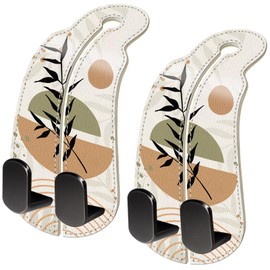 Blusabaca 2PCS Car Seat Back Storage Headrest Hooks, Abstract Boho Leaves Purse Holder Bags Hanger, PU Leather Double Metal Hook Backseat Organizer, Women Car Accessories Organization