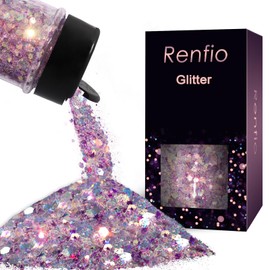 Renfio Opal Chunky Glitter, 1.75oz/50g Purple Glitter, Dreamy High Sparkle Glitter for Crafts Holographic Fine Glitter Mix Iridescent Glitters Flake for Resin Nails Art Hair DIY Snow - Purple Sunglow