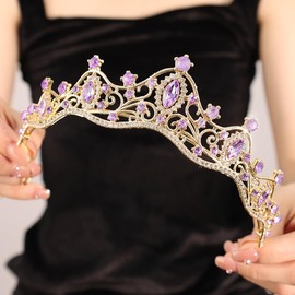 Rannyrena Crystal Wedding Tiaras and Crowns for Women Sparkling Rhinestone Bridal Queen Crown Princess Headpiece Hair Accessories for Birthday Pageant Party Prom (Gold-purple)