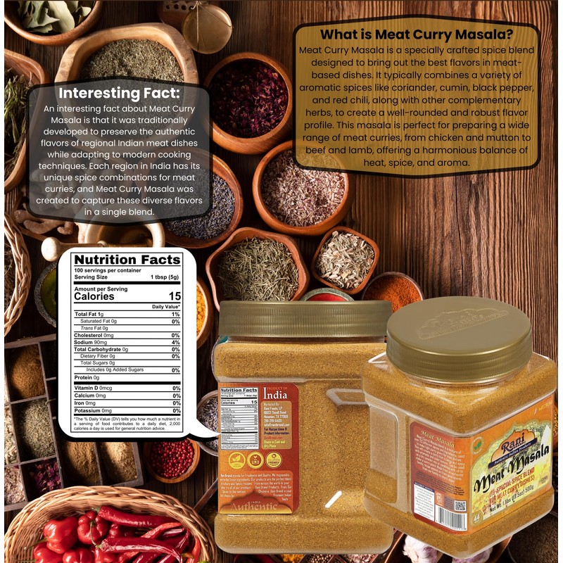 Rani Meat Curry Masala 21-Spice Blend 17.5oz (1.1lbs) 500g PET