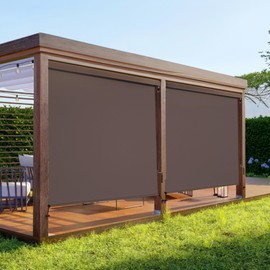 Outdoor Roller Shades for Patio with Valance, New Material Outdoor Blinds with 95% UV Blockout, Cordless Patio Roller Shades with Crank Handle for Balcony Patio Porch, (6'W X 6'H), Brown