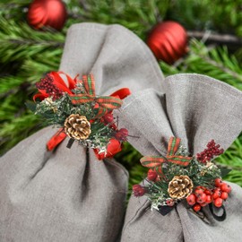 BANBERRY DESIGNS Christmas Picks - Pinecone and Red Holly - Pine and Berry Stems - Set of 10 - Christmas Berry Picks and Sprays - Wreath and Garland Accessories 8" H