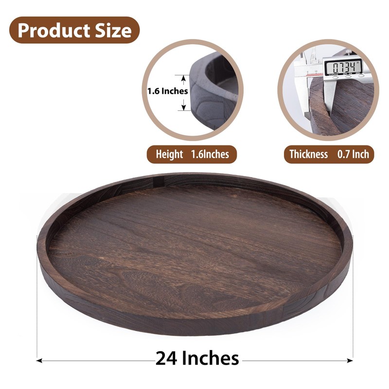 Round Ottoman Tray for Coffee Table Living Room Wood Serving