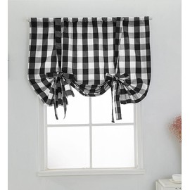 1 x Checked Kitchen Curtain, Country House Style, Bistro Curtain, Semi-Transparent Curtains, Country House Kitchen, Short Window, Opaque, Bistro Curtain, Short Curtain, Checked Roman Curtains