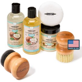 CLARK'S Cutting Board Care Kit with Coconut Oil - Includes Wax, Soap, Scrub Brush, Buffing Pad, and Applicator - for Kitchen Countertops, Butcher Blocks, Wooden Bowls and Utensils - Food Safe