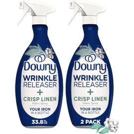 Downy Wrinkle Releaser Spray, All In One Formula, Removes Wrinkles, Static and Odor Eliminator, Crisp Linen Scent, 33.8 Fl Oz, Pack of 2 (Packaging May Vary)