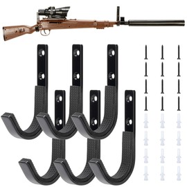 Gun Rack Storage Wall Mount Shotgun Rifle Hook Horizontal Metal Gun Hanger for Any Rifles Shotguns Archery Bow and Sword with Soft Padding, Wall Mount Storage & Display Heavy Duty Steel 6 Pack