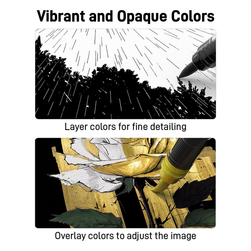 JusArt Black & White & Gold Paint Pen Brush Tip,