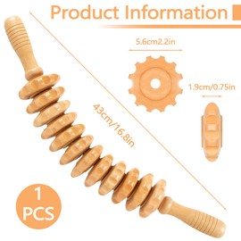 BangBoom Wooden Muscle Roller Stick, Beech Manual Lymphatic Massager Roller, Multifunctional Cellulite Massage Roller for Sculpting Body Therapy Fascia Back Belly (12 Roller, Curved)
