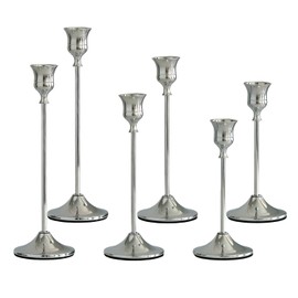 Juego de Candelabros de Metal, Porta Velas Decoración de Mesa Moderno y Simple, Adornos de Decoración de Ambiente para Fiestas de Bodas, Halloween, Navidad y San Valentín. (6, Plata)