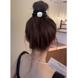 3-Piece Set, Adult Hair Elastics, Stylish, Simple, Black, Pearl-Style, Women's, Hair Accessories, Set of 3