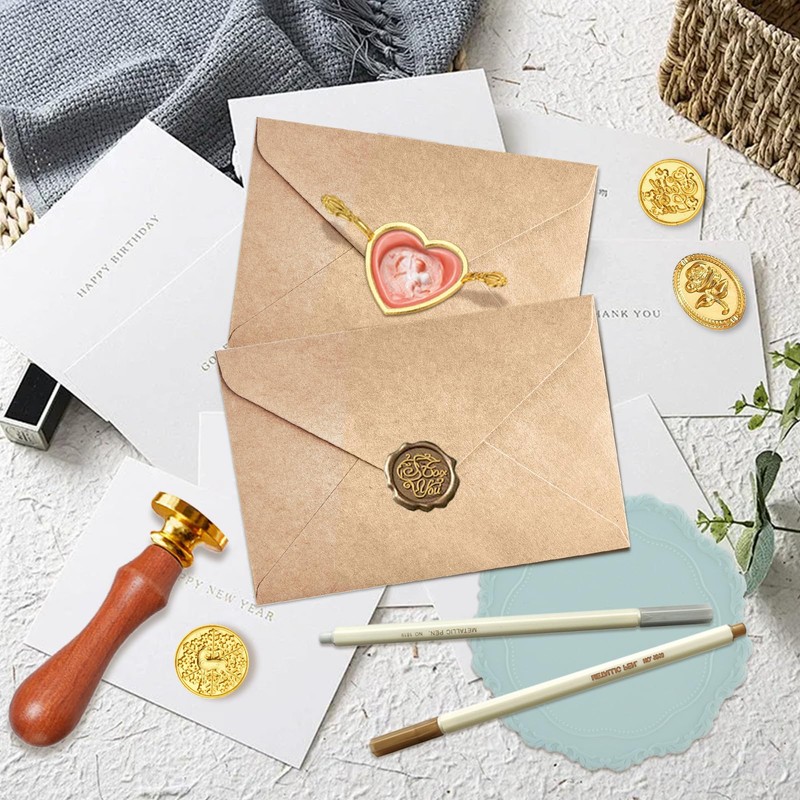 BATHRINS Wax Seal Stamp Kit-23Pcs Sealing Stamp Heads,Wooden Handle,Metal Seal