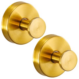 Supopular Reusable Heavy Duty Suction Cup Hooks for Kitchen/Bathroom/Shower - Wet-Proof Hooks for Towels, Robes, Loofah&Wreaths/No Drill Mounting on Glass, Tile, Metal (2, Brushed Gold)