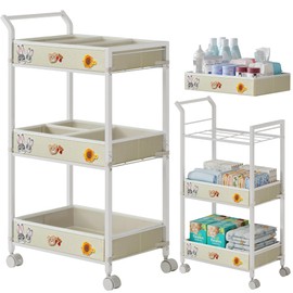 REKITA Baby Diaper Cart, 3-Tier Rolling Diaper Caddy for Newborn Essentials Must Haves, Detachable Bedside Cart, Large Capacity Diaper Caddy Organizer