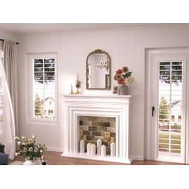 Keonjinn Gold Vintage Arched Mirror for Wall, 16" x 24" Brass Mirror with Metal Frame, Ornate Baroque Decoration for Mantle, Living Room, French Cleat Mounting