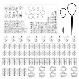 Pack of 70 dreadlocks jewellery, aluminium hair rings for braids, hair ring for braiding hairstyles, adjustable braiding rings, Viking hair accessories, woven hair accessories in silver for women and