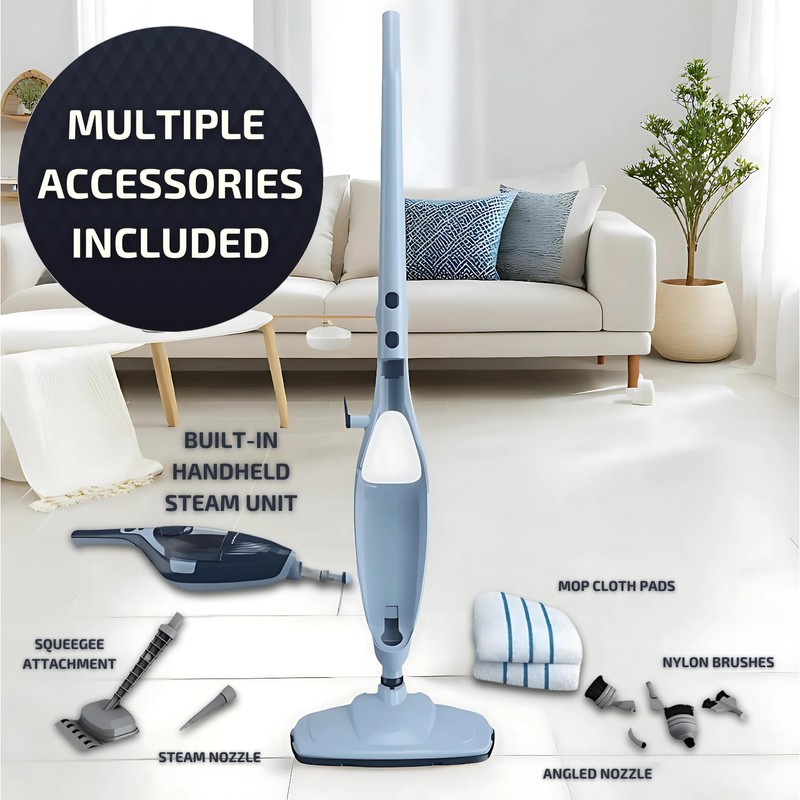 OVENTE 10-in-1 Steam Mop with Detachable Handheld Steamer, Foldable Handle