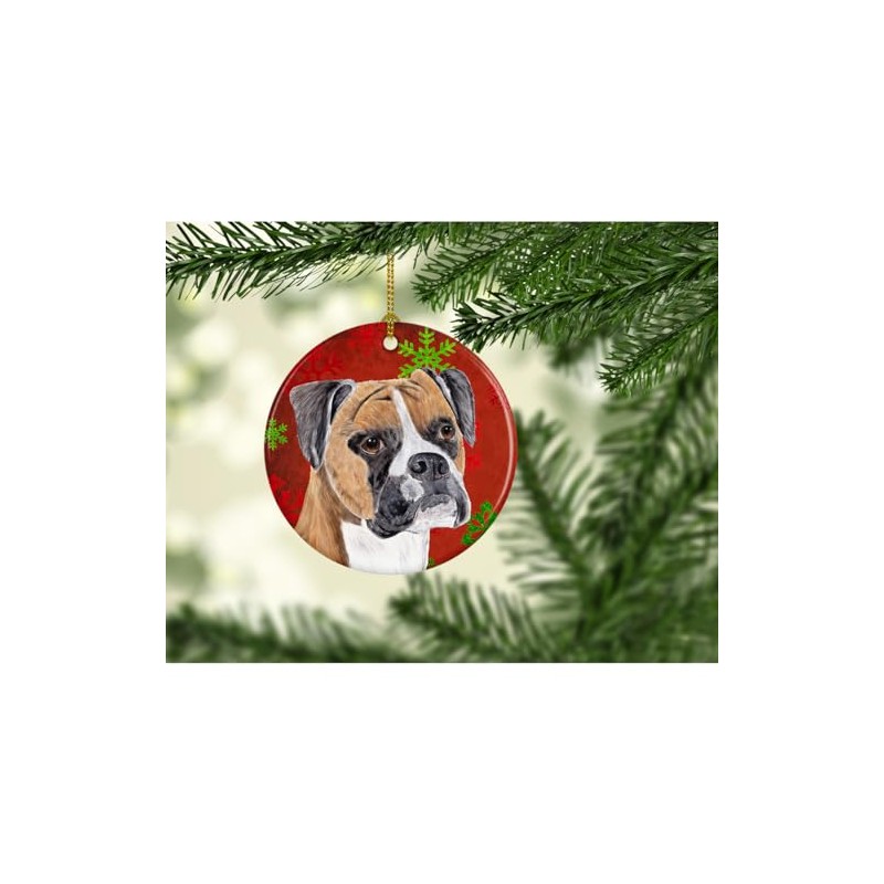 Caroline's Treasures SC9430-CO1 Boxer Red and Green Snowflakes Holiday Christmas