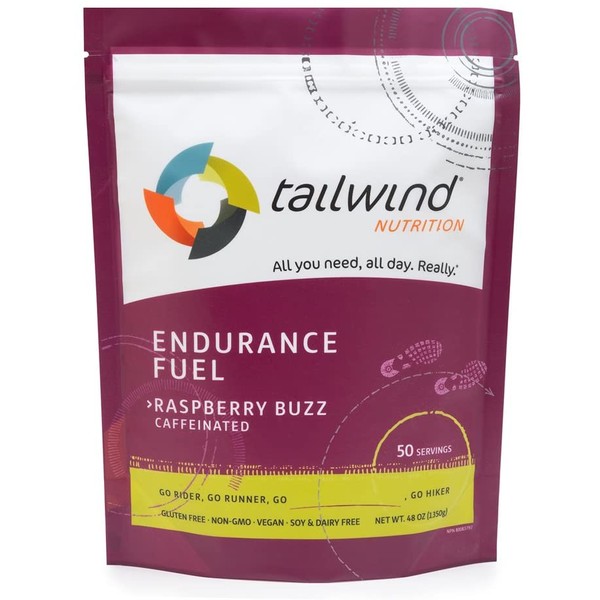 Tailwind Nutrition Caffeinated Raspberry Buzz Endurance Fuel 50 Serving - Hydration Drink Mix with Electrolytes, Carbohydrates - Non-GMO, Gluten-Free, Vegan, No Soy or Dairy