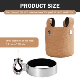 MOXRUQ 1 PC Bike Cup Holder, Insulated Coffee Cup Holder, Aluminum Alloy Water Bottle Holder with Removable Leather Case, Bicycle Drink Cage for Handlebar Diameters of 18-25 mm (Coffee)