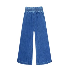 KIDSCOOL SPACE Girls Thin Denim Pants, Wide-Leg Ribbed Elastic Waistband Jeans,Light Blue, 6 Years