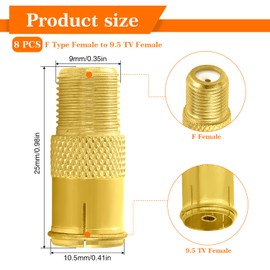 KUOQIY 8 Pieces F-Female to RF Female Coaxial Adapter, F-Type Female to TV Female Antenna Adaptor, Gold-Plated