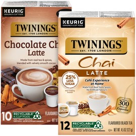 Twinings Chai Latte Variety K-Cup Pods for Keurig, 12 Traditional + 10 Chocolate, Made with Real Black Tea & Spices, Creamy, Slightly Sweet, Caffeinated, Enjoy Hot or Iced (Pack of 2)