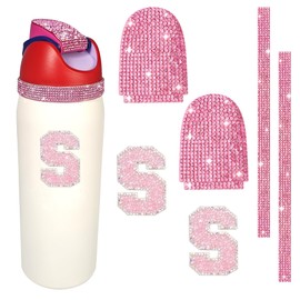 Mengayadi 6 Pieces Decorative Accessories for Owala, Sparkling Rhinestone Letters and Sticker Accessories for 16oz 24oz 32oz 40oz Water Bottles (S, Pink)