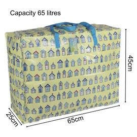 Extra Large Storage Bags Water & Dust Resistant. Double zipped storage bags for toys, laundry, bedding. Underbed Wardrobe Space Saver Cream Beach huts (65 ltr 3x pack)