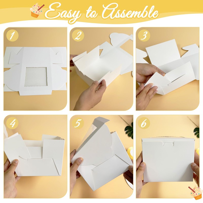 Retainbre 40pcs 6x6x5 Inch Mini Cake Boxes with Cake Boards