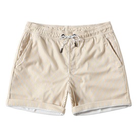 JOTOOK Men's Casual Drawstring Corduroy Shorts Elastic Waist Summer Shorts with Pocket Small Khaki Stripe