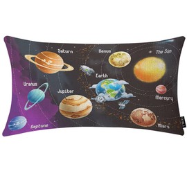 EKOBLA Solar System Planets Pillow Cover Galaxy Universe Astronomy Cosmic Farmhouse Decorative Pillow Cases Cotton Linen 12x20 Inch Cushion Cover for Sofa Couch Decoration
