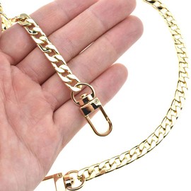 HAHIYO Mini Pochette Purse Chain Strap Slim Wide 7mm for LV Length 15.7 Inches Extra Thick 2.6mm Shiny Gold for Handbag Wallet Clutch Comfortable Flat Metal Strap 1 Pack