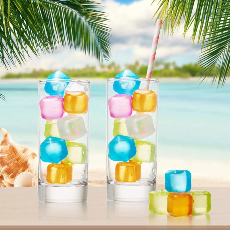 Tivcck 60Pcs Reusable Ice Cubes,Colorful Plastic Ice Cubes,Refreeza