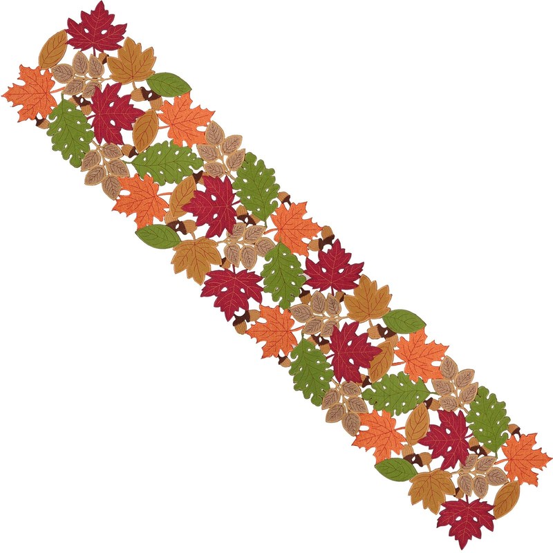 Simhomsen Embroidered Fall Autumn Thanksgiving Multi-Color Leaves Table Runner (14