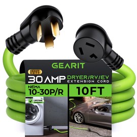 GEARit 30 Amp (10 Feet) 3 Prong Dryer Extension Cord NEMA 10-30P to 10-30R STW 10AWG/3 Heavy Duty, RV EV Charging Cable 125/250V