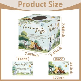 Winnie Baby Shower Decoration, the Pooh Party Decoration, Winnie Diaper Raffle Box with 50Pcs Diaper Raffle Cards, Winnie Diaper Raffle Box Set for Baby Shower, Winnie Baby Shower Party Activities