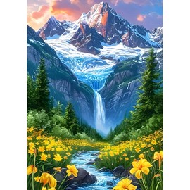 QINRUBB DIY Schneeberg Diamond Painting Adults, 5D Wildflowers Diamond Painting Pictures Beginners, River Forest Round Full Drill Diamond Art Kits Cross Stitch Gifts Home Wall Decor 30 x 40 cm