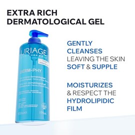 Uriage Derm-Phy Extra-Rich Dermatological Cleansing Gel 1L - Fresh Face, Body Foaming Cleanser - Sensitive, Dry Skin - Hydrates, Preserves the Hydrolipidic Film - Paraben, Soap-Free - Physiological pH