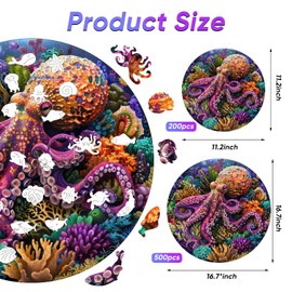 Ruikiyart 200 piece Puzzles for Kids, 5MM Octopus Puzzle, Sea Animal Brain Teaser Puzzles Unique Shaped for Kids Family Puzzle Games (11.2"*11.2")