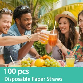 NIEITRK 100 Pcs Paper Straws for drinking,Disposable Golden Biodegradable Paper Straws for Cocktail Juice Shakes Smoothies, Birthday, Wedding, Baby Shower Party Supplies Gold Colors 7.75"x0.24"