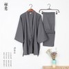 Men's Japanese Style Robes Loose Pure Cotton Kimono Pajamas Suit-Gray