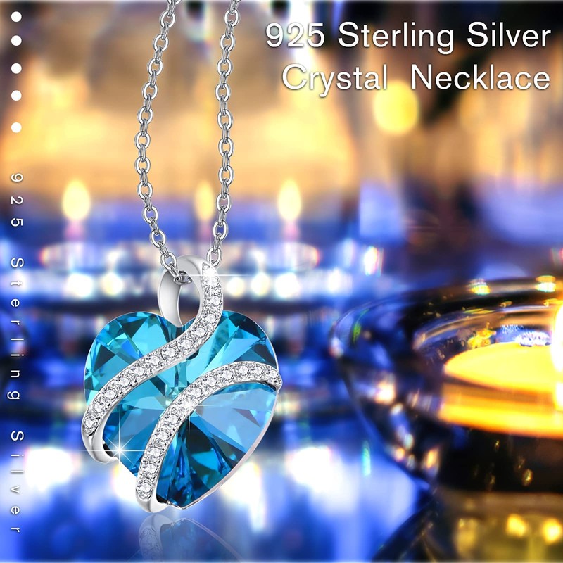 OHAYOO March Birthstone Necklace for Women Sterling Silver Aquamarine March