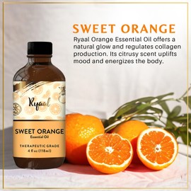 Ryaal Orange Essential Oil for Diffuser, Skin, & Aromatherapy, Natural & Undiluted, Cleaning, DIY, Soap & Candle Making, Premium Grade with Glass Dropper, 4 Fl Oz