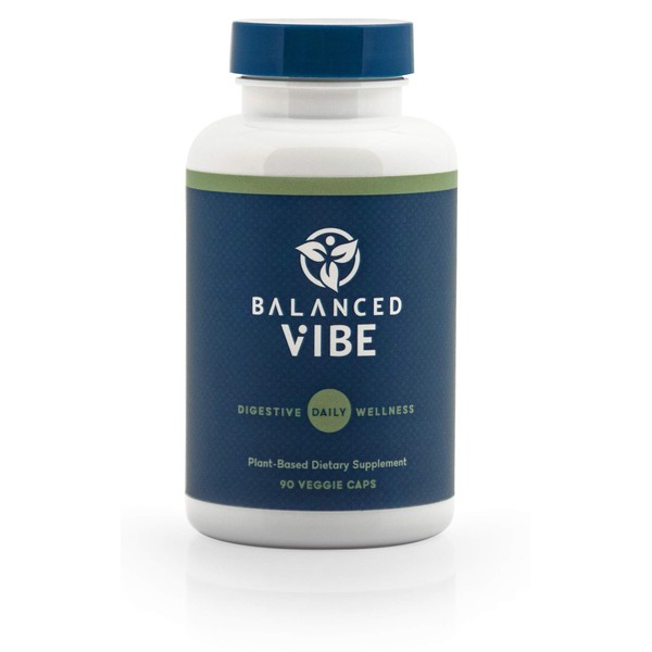 Balanced Vibe Gut Health, Helps Soothe discomfort, Gas & Bloat; Organic Master Blend of 7 Herbs and Amino acids w/Triphala, Fennel Seed, Licorice Root, Glutamine, Glycine; 90 Smoothie-Friendly caps